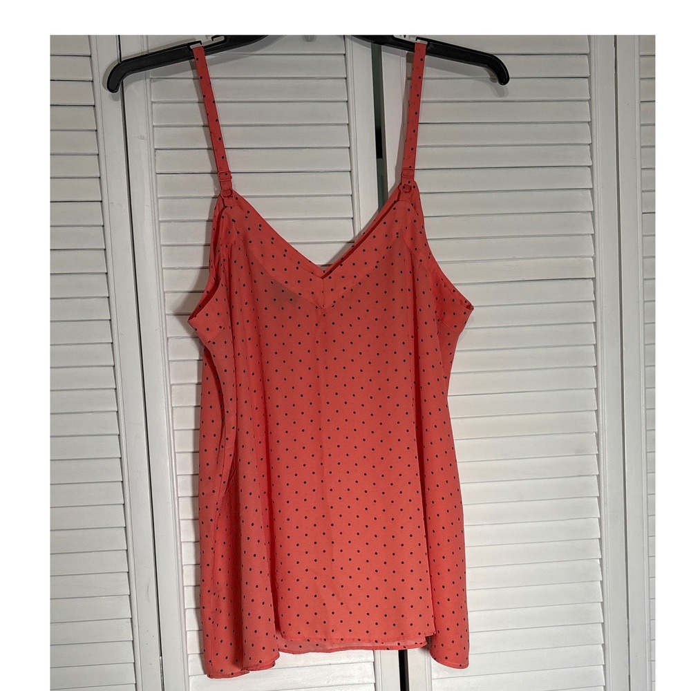 Torrid Coral Pink Polka Dot V-Neck Cami Tank Top Adjustable Straps Size 00 M/L